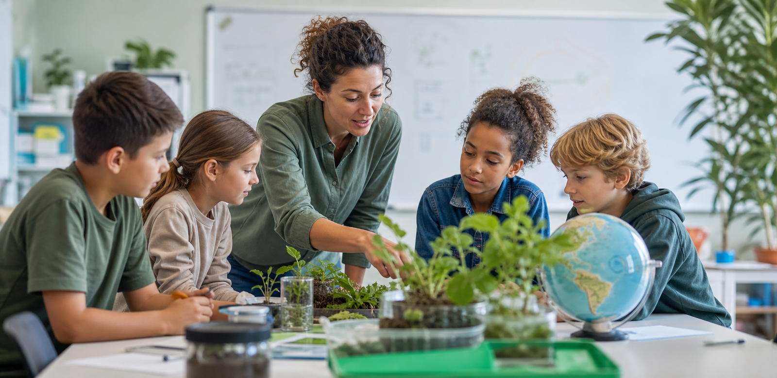 Teacher guiding an environmental science activity