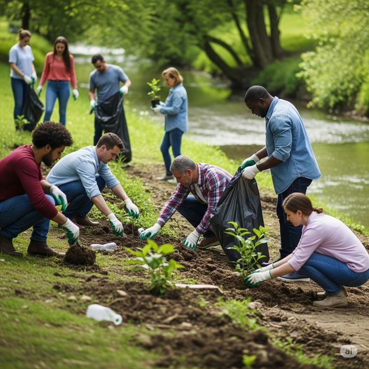 Youth Climate Action Grants group working on environmental planting project